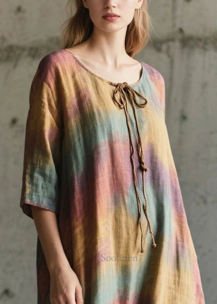 Art Rainbow Oversized Tie Dye Cotton Vacation Dresses Half Sleeve - Image 2