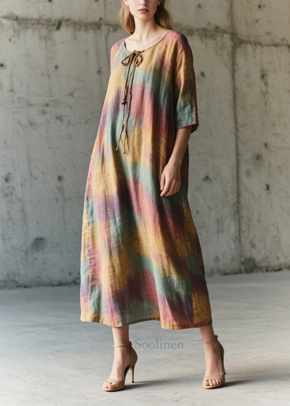 Art Rainbow Oversized Tie Dye Cotton Vacation Dresses Half Sleeve - Image 3