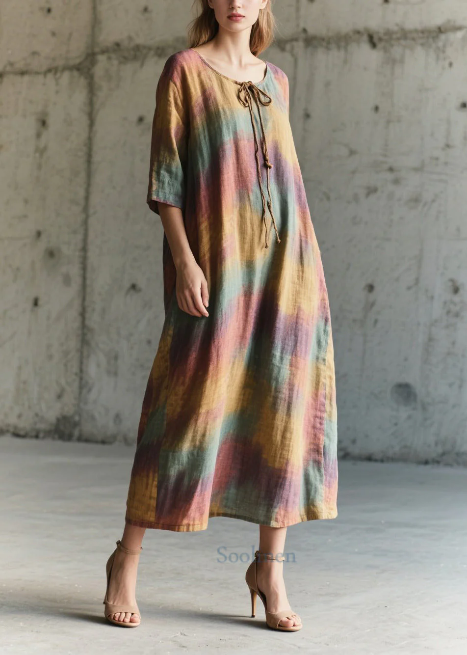 Art Rainbow Oversized Tie Dye Cotton Vacation Dresses Half Sleeve - Image 5
