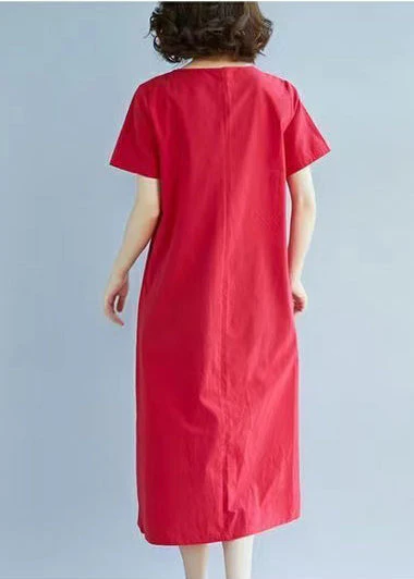 Art Red Embroidered Linen Holiday Dress Summer - Image 4