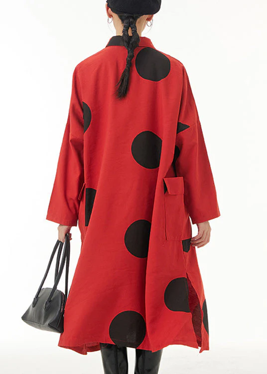 Art Red Side Open Button Maxi Shirt Dress Spring - Image 4
