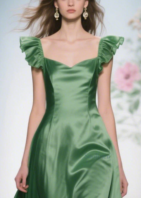 Art Tea Green Ruffled Exra Large Hem Silk Maxi Dresses Summer - Image 2