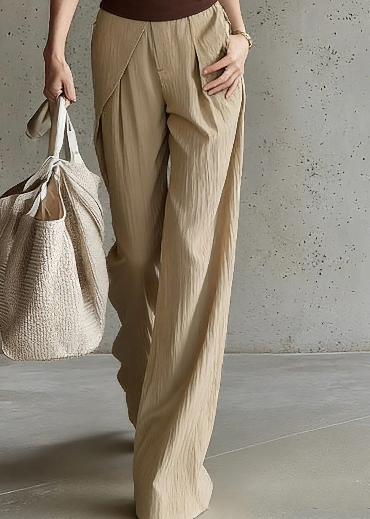 Art Turtleneck Top And Wide Leg Pants Two Piece Set Short Sleeve - Image 4