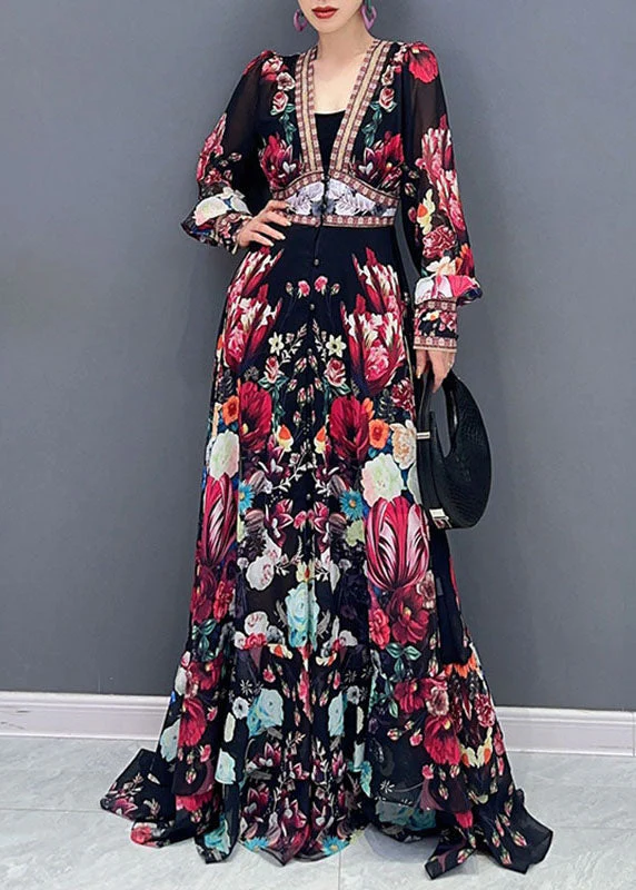 Art V Neck Print Chiffon Long Dresses Fall - Image 2