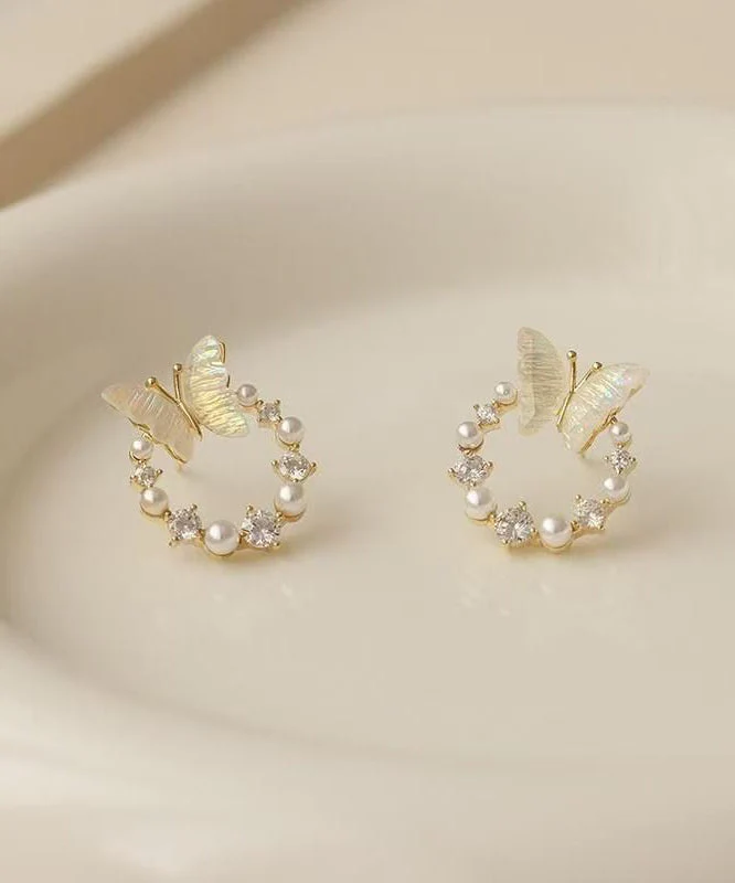 Art White Copper Overgild Pearl Butterfly Hoop Earrings - Image 5