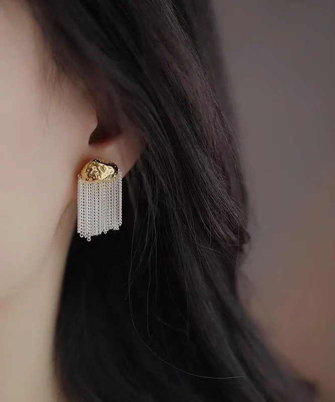 Art White Copper Overgild Tassel Drop Earrings - Image 4
