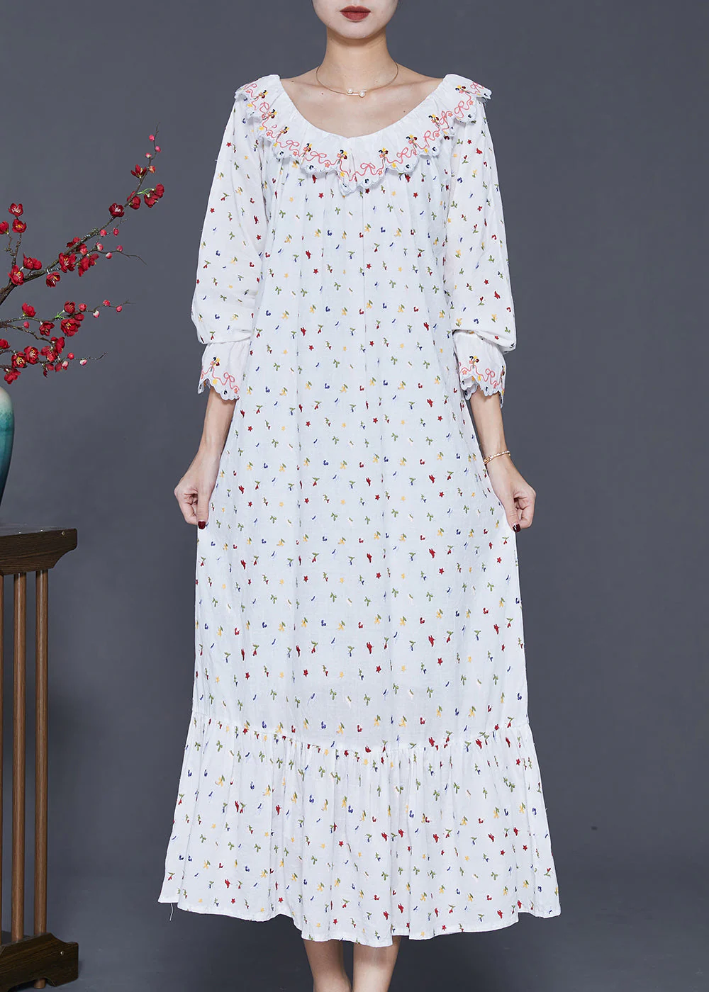Art White Embroidered Cotton Vacation Dresses Spring - Image 3