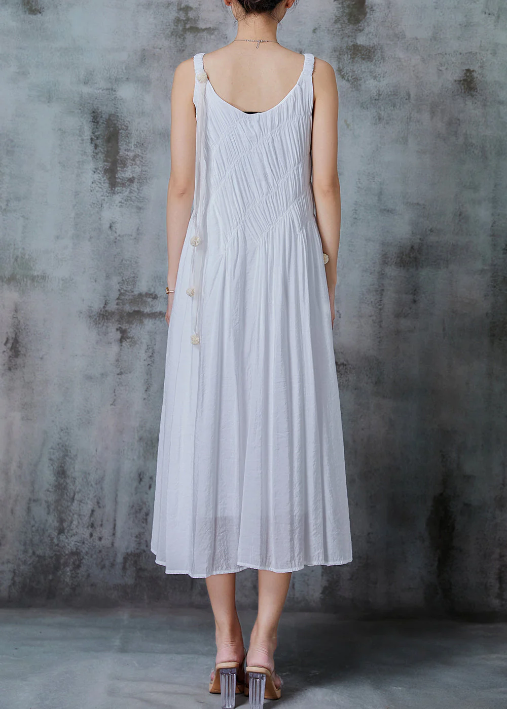 Art White Floral Wrinkled Cotton Holiday Dresses Summer - Image 4