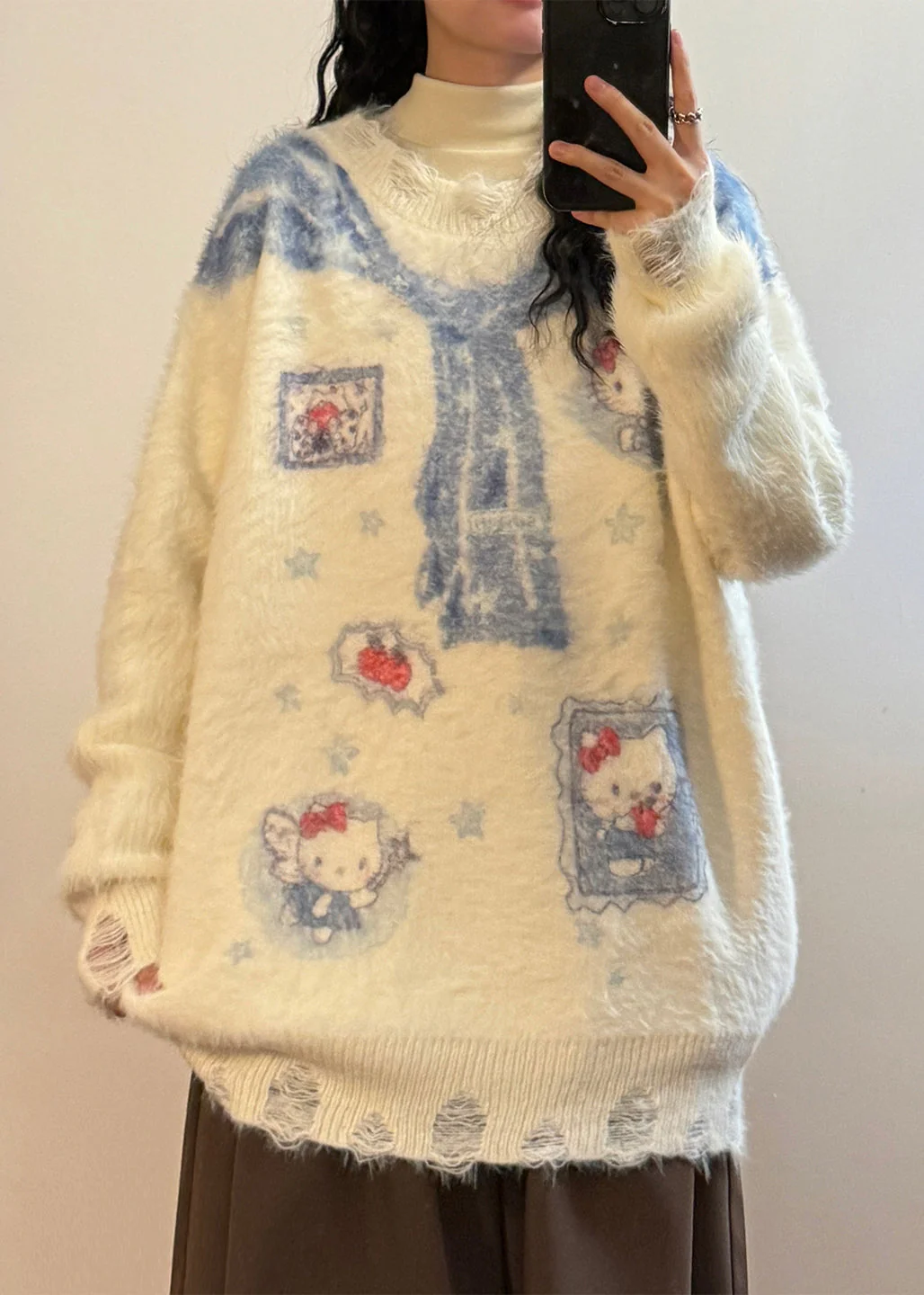 Art White Hole Print Mink Hair Knitted Sweaters Spring - Image 2
