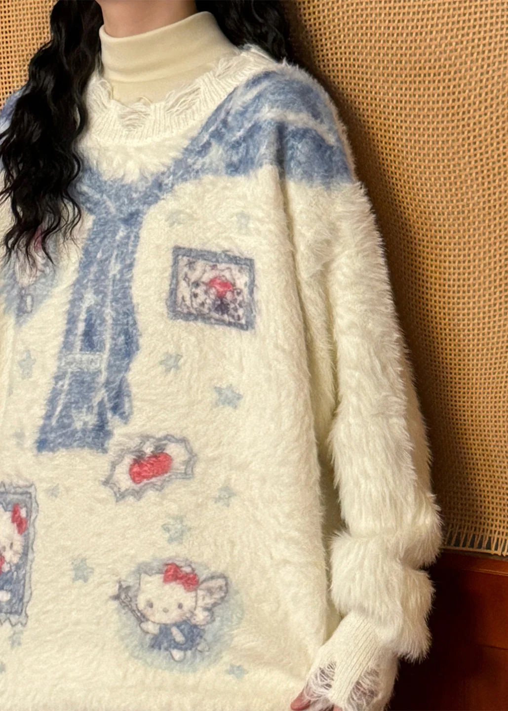 Art White Hole Print Mink Hair Knitted Sweaters Spring - Image 5