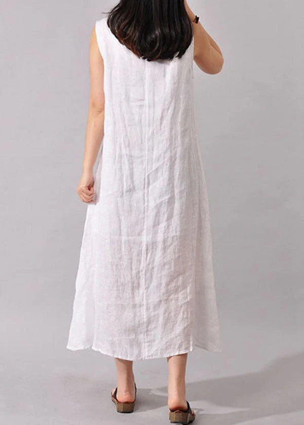 Art White O-Neck Print Low High Design Cotton Dress Summer - Image 3