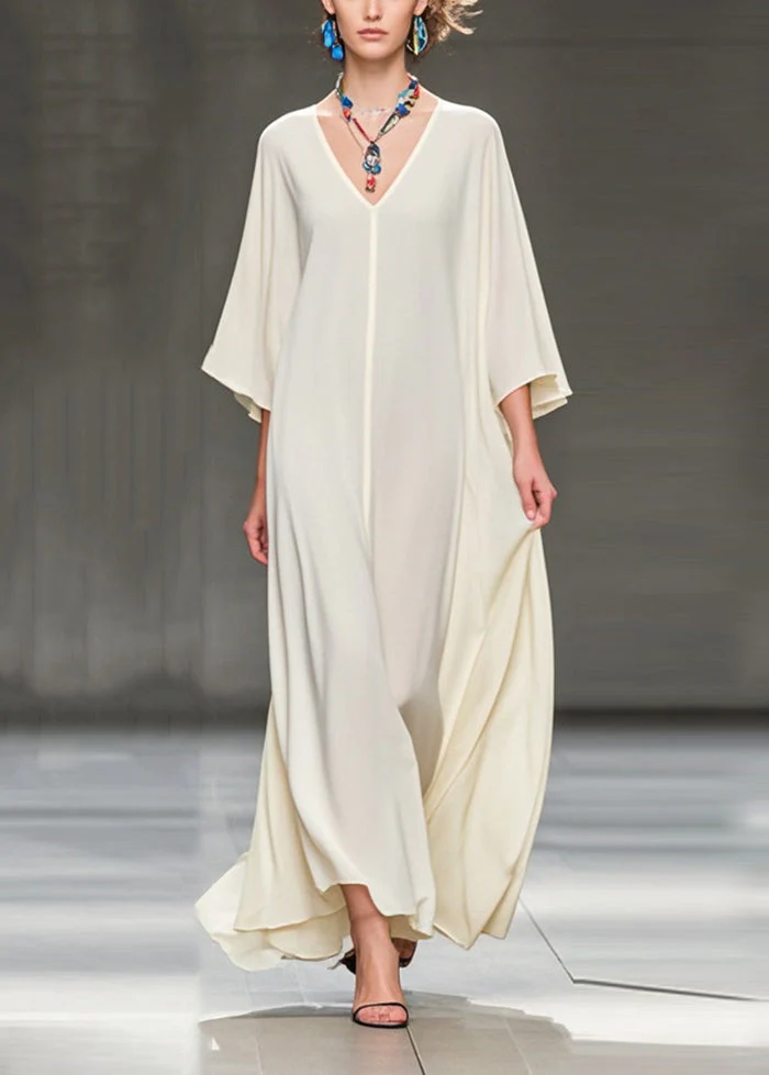 Art White Oversized Draping Chiffon Holiday Dress Bracelet Sleeve - Image 3