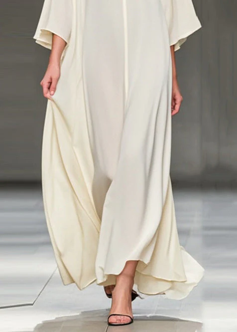 Art White Oversized Draping Chiffon Holiday Dress Bracelet Sleeve - Image 4