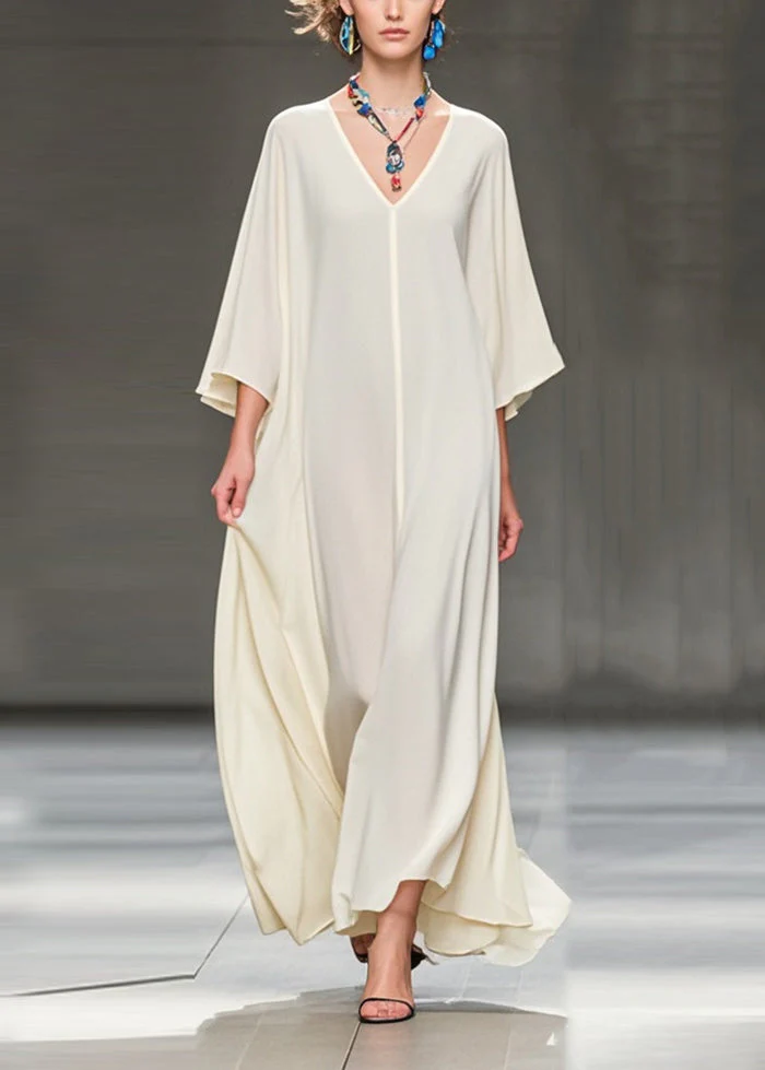 Art White Oversized Draping Chiffon Holiday Dress Bracelet Sleeve - Image 5