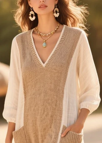Art White Oversized Patchwork Cotton Day Dress Summer - Image 2