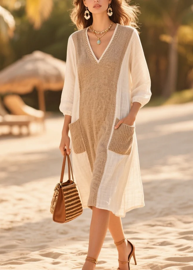 Art White Oversized Patchwork Cotton Day Dress Summer - Image 5