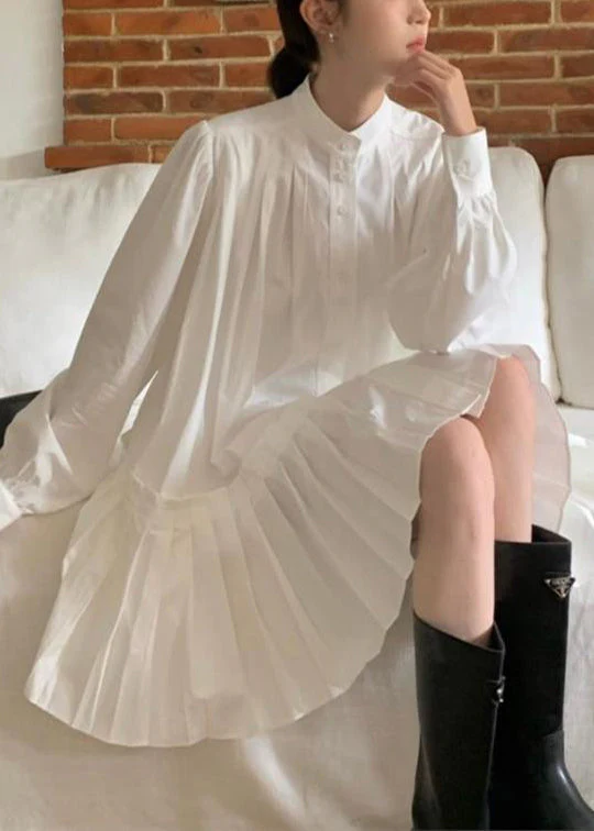 Art White Oversized Wrinkled Cotton Shirt Dress Spring - Image 2