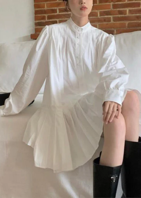 Art White Oversized Wrinkled Cotton Shirt Dress Spring - Image 3