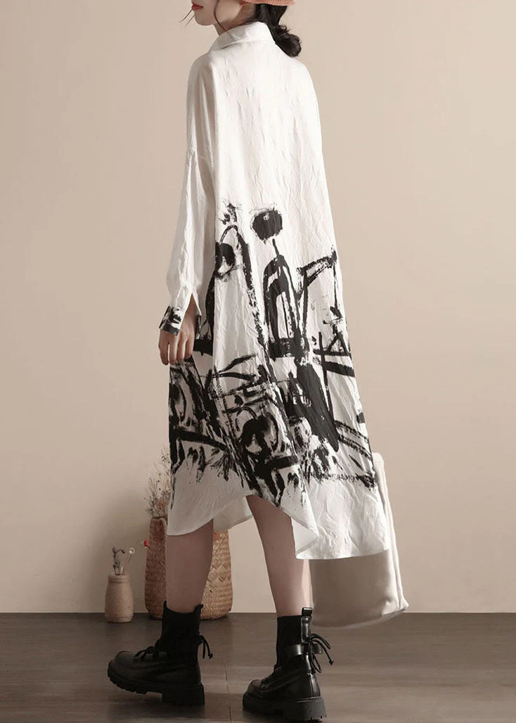 Art White Peter Pan Collar Patchwork Linen Shirts Dress Spring - Image 4
