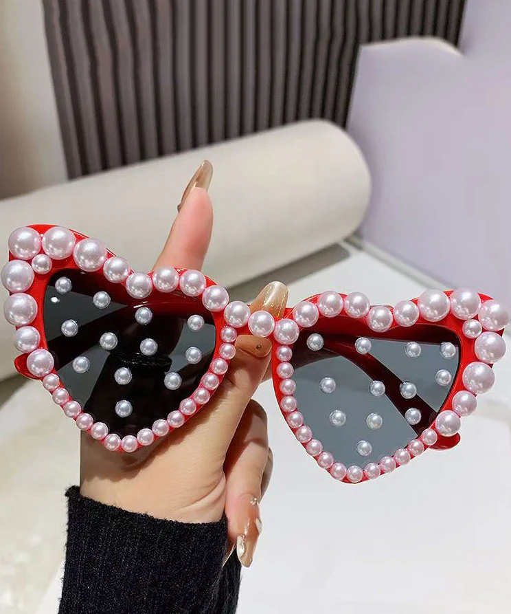 Art White Purple Resin Pearl Peach Heart Sunglasses - Image 2