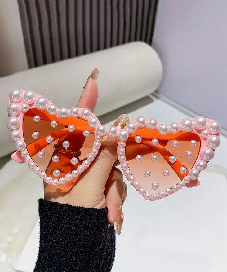 Art White Purple Resin Pearl Peach Heart Sunglasses - Image 3