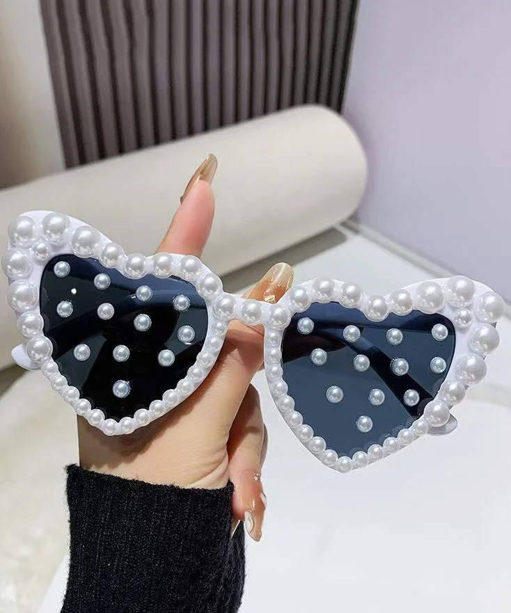 Art White Purple Resin Pearl Peach Heart Sunglasses - Image 4