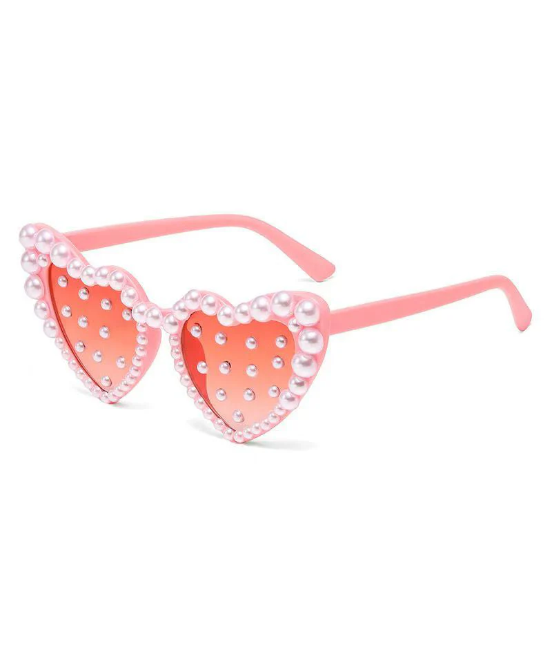Art White Purple Resin Pearl Peach Heart Sunglasses - Image 5