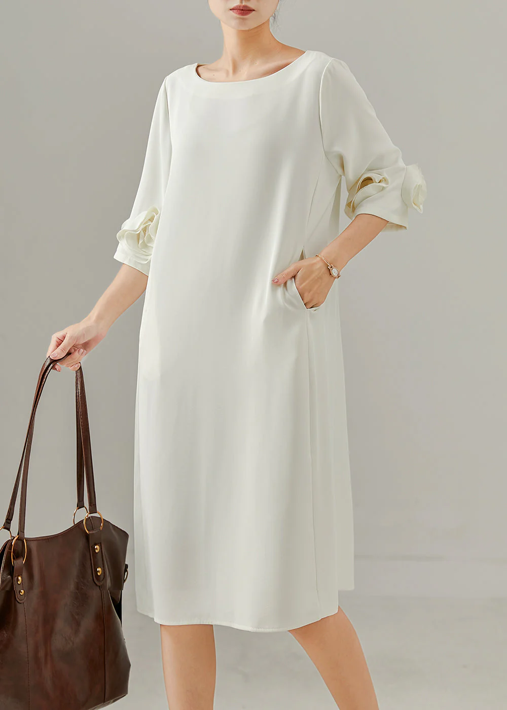 Art White Three-dimensional Floral Chiffon Holiday Dress Summer