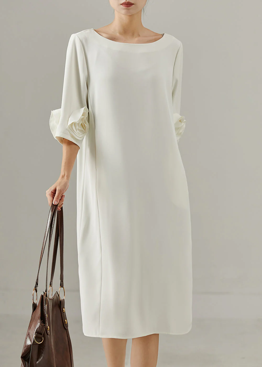Art White Three-dimensional Floral Chiffon Holiday Dress Summer - Image 2