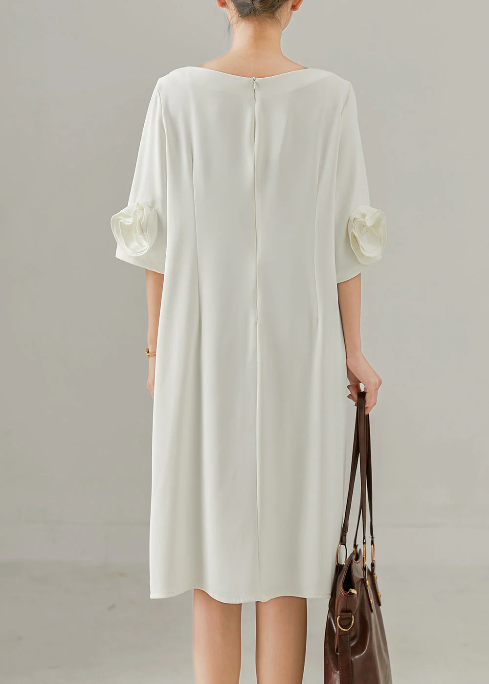 Art White Three-dimensional Floral Chiffon Holiday Dress Summer - Image 4