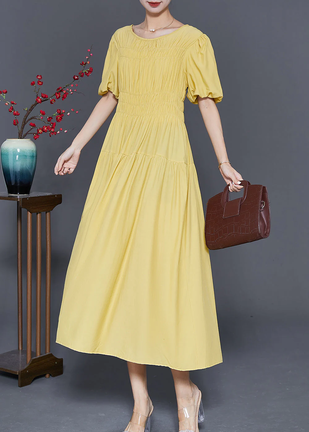 Art Yellow Cinched Exra Large Hem Cotton Party Dress Summer - Image 2