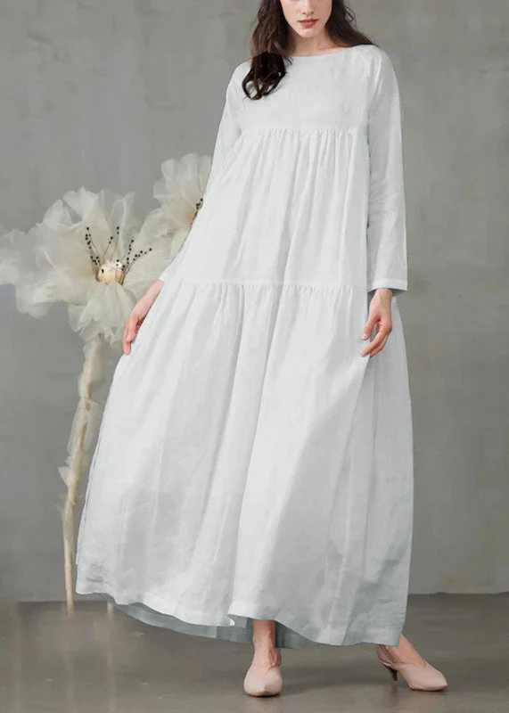 Art Yellow Patchwork Solid Loose Linen Dress Long Sleeve - Image 2
