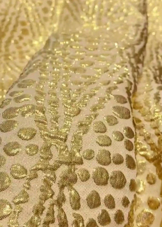 Art Yellow Ruffled Jacquard Patchwork Silk Dress Puff Sleeve - Image 4
