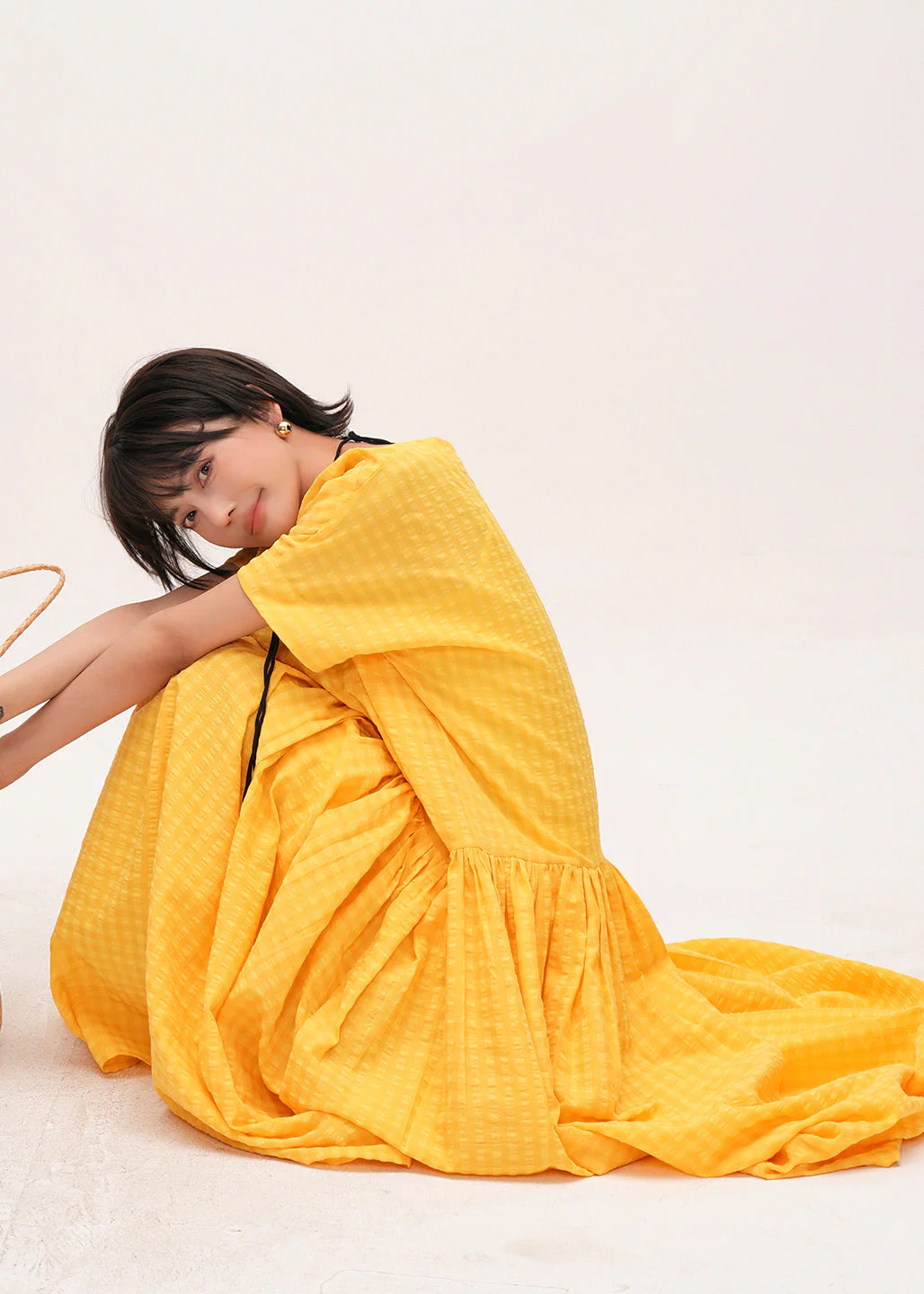 Art Yellow Square Collar With Pockets Cotton Holiday Dress Summer - Image 4