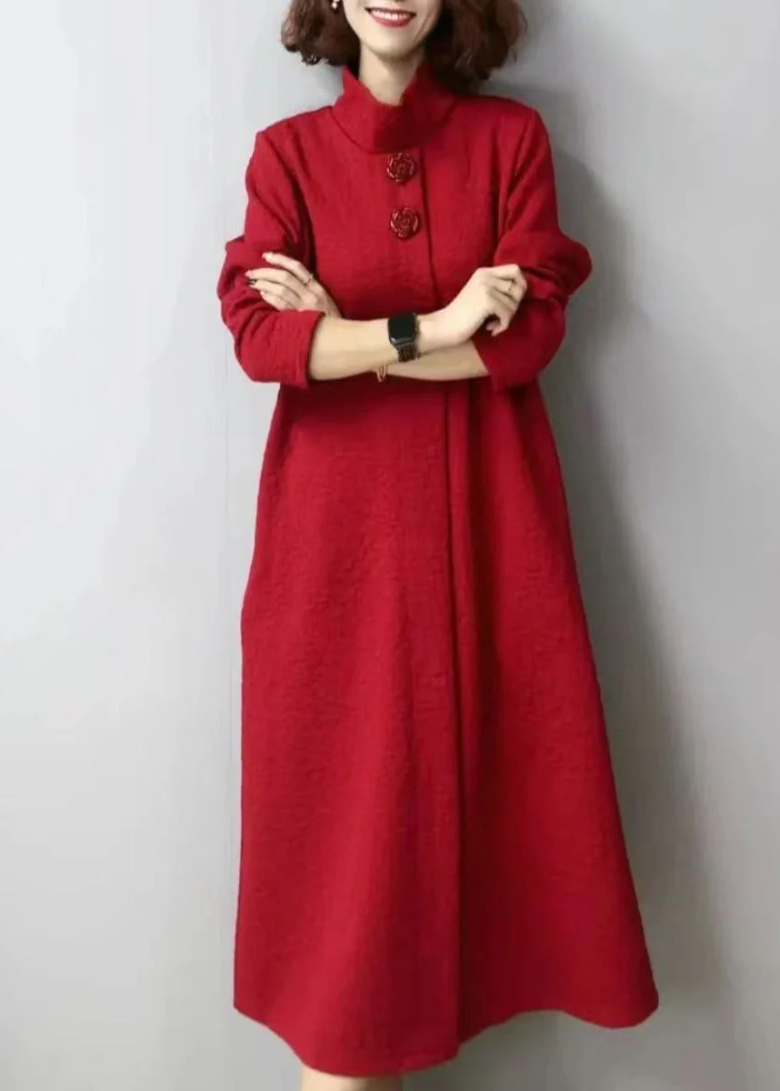 Autumn And Winter New Green Thick Turtleneck Jacquard Dress - Image 2
