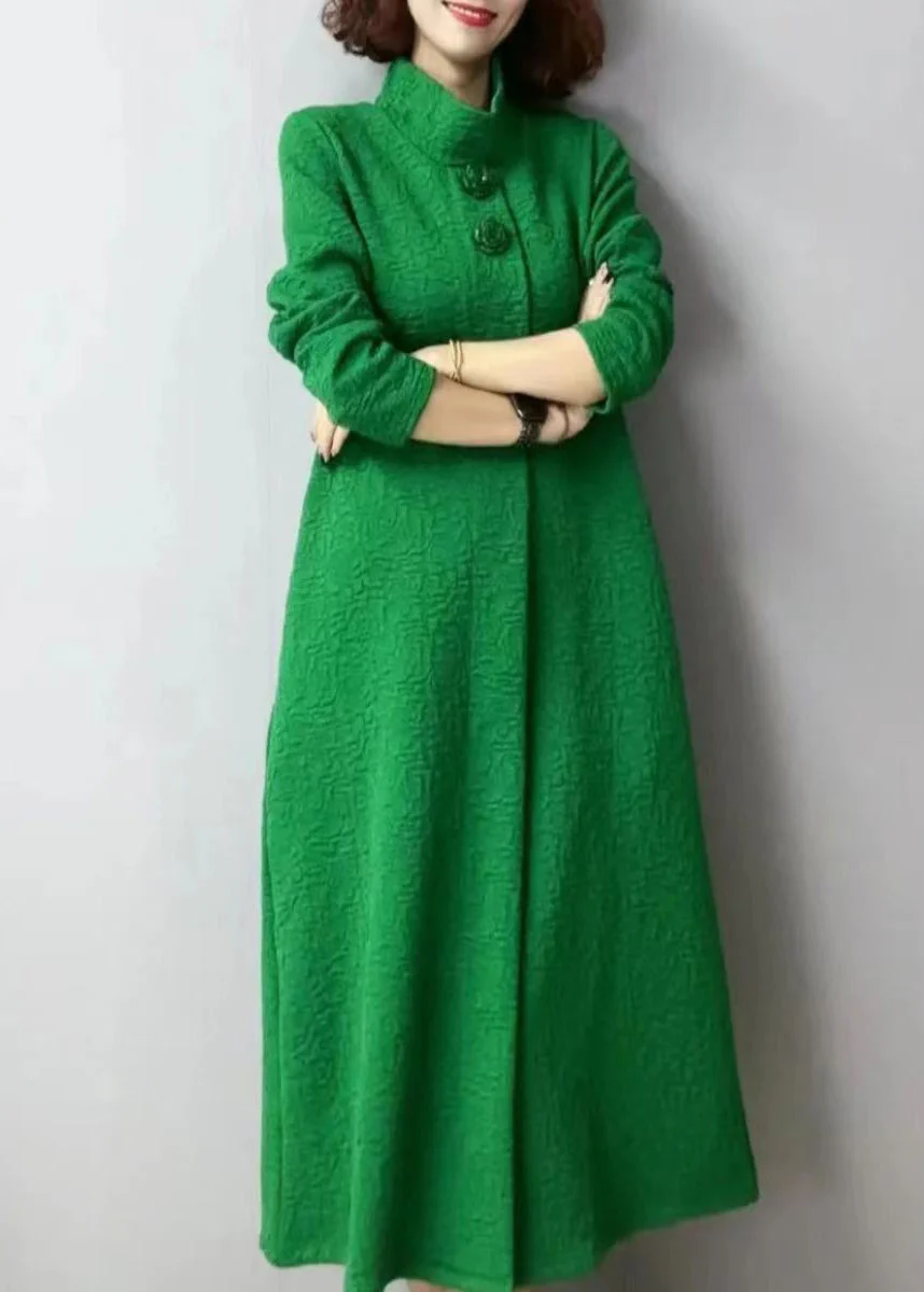 Autumn And Winter New Green Thick Turtleneck Jacquard Dress - Image 5