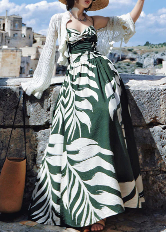 Beac Green Patchwork Hollow Out Side Open Tunic Maxi Dresses Summer - Image 4