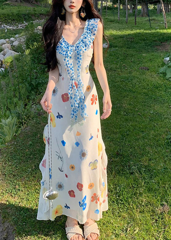 Beac White V Neck Patchwork Maxi Dress Summer - Image 3
