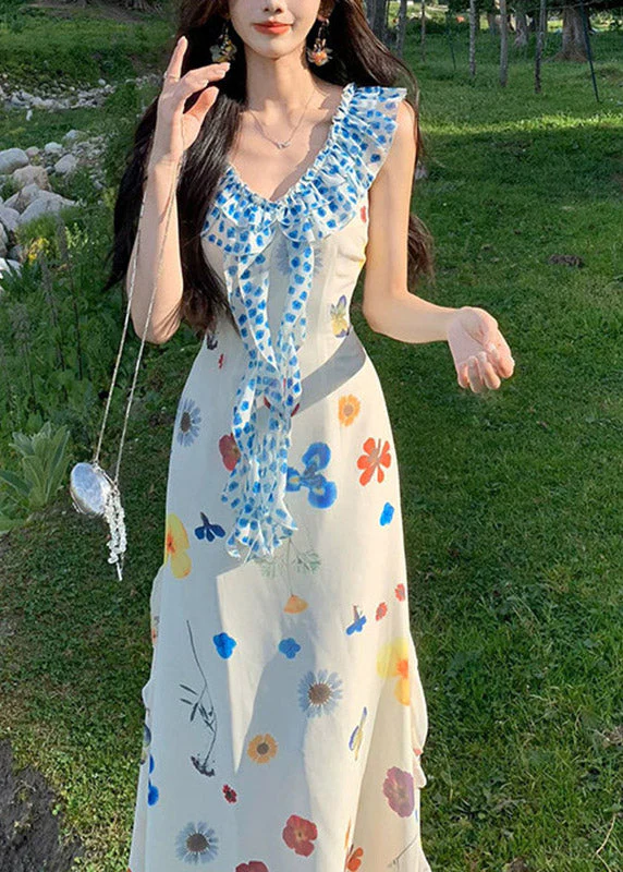 Beac White V Neck Patchwork Maxi Dress Summer - Image 4