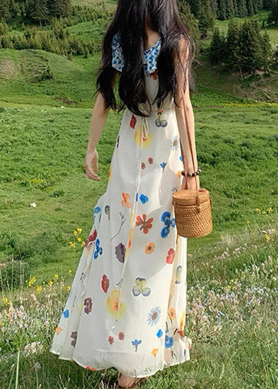 Beac White V Neck Patchwork Maxi Dress Summer - Image 5