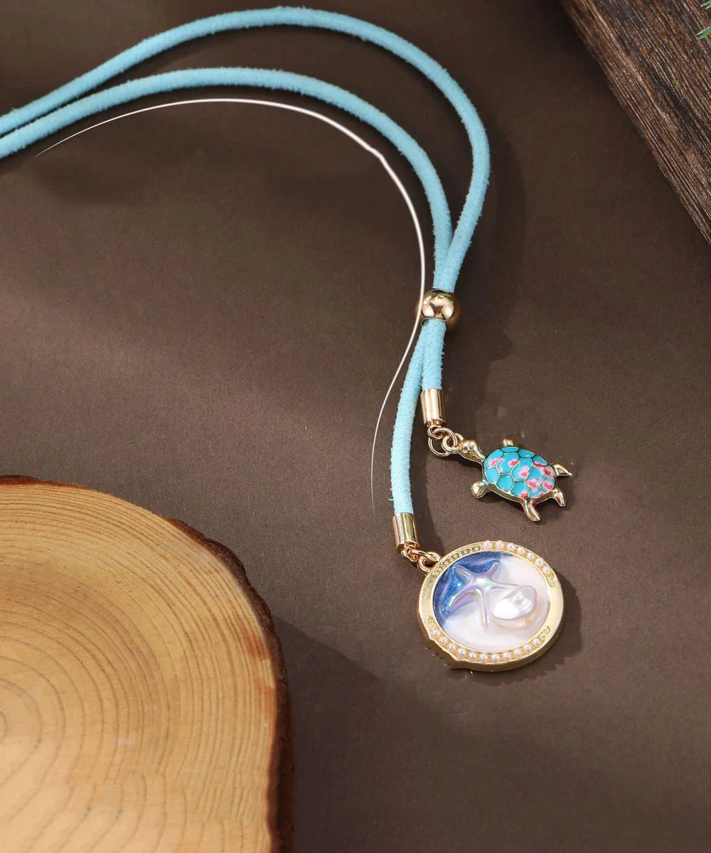 Beach Blue Alloy Shell Starfish Adjustable Pendant Necklace - Image 3