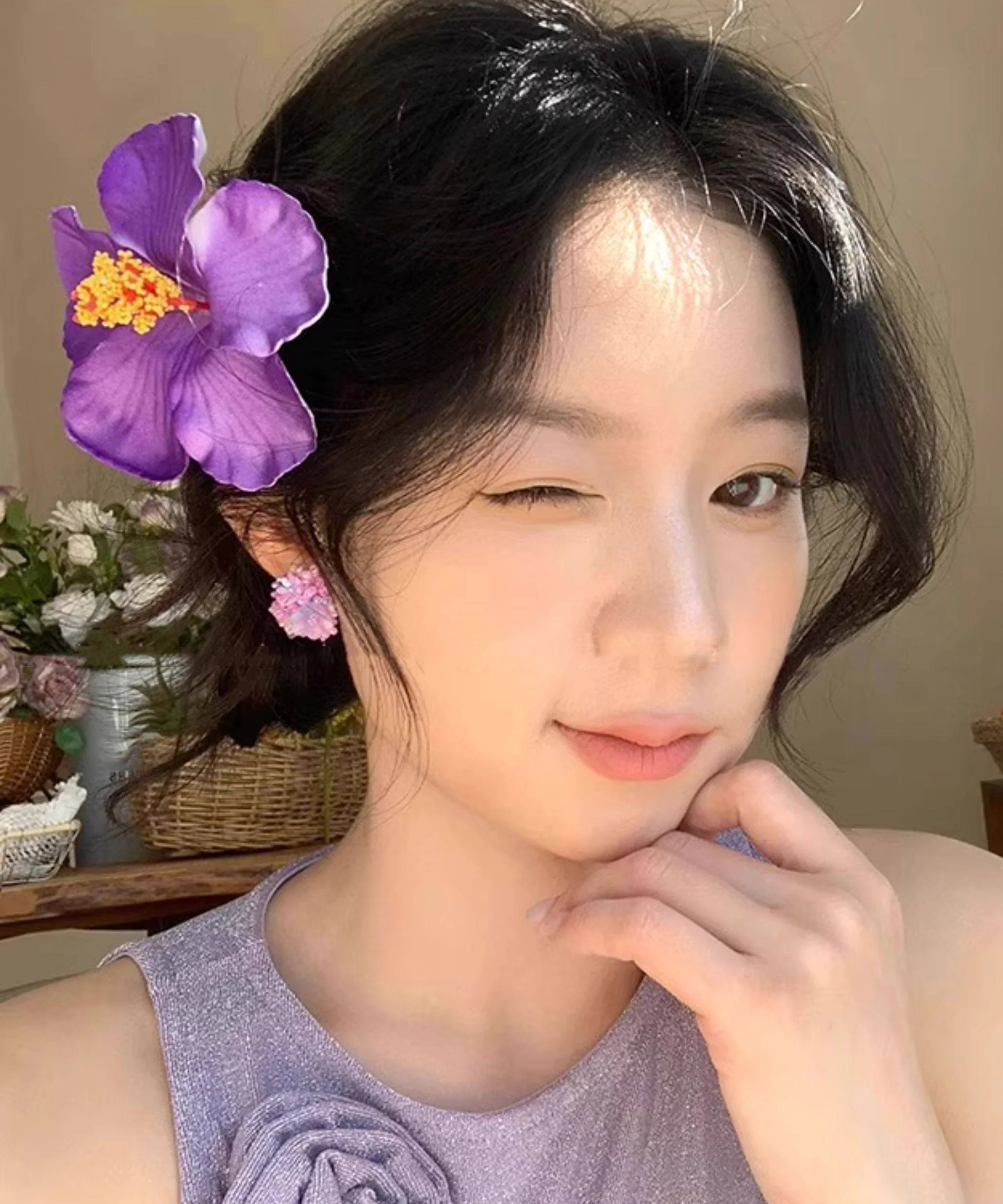 Beach Blue Cloth Floral Holiday Hairpin - Image 2