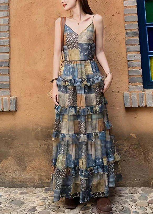 Beach Cold Shoulder Print Patchwork Maxi Dress Summer - Image 3