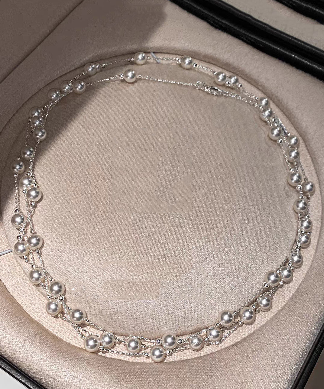 Beach Grey Stelring Silver Baby's Breath Pearl Gratuated Bead Necklace - Image 4
