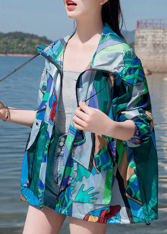 Beach Print Zippered Hoodie UPF 50+ Coat Jacket Spring - Image 2