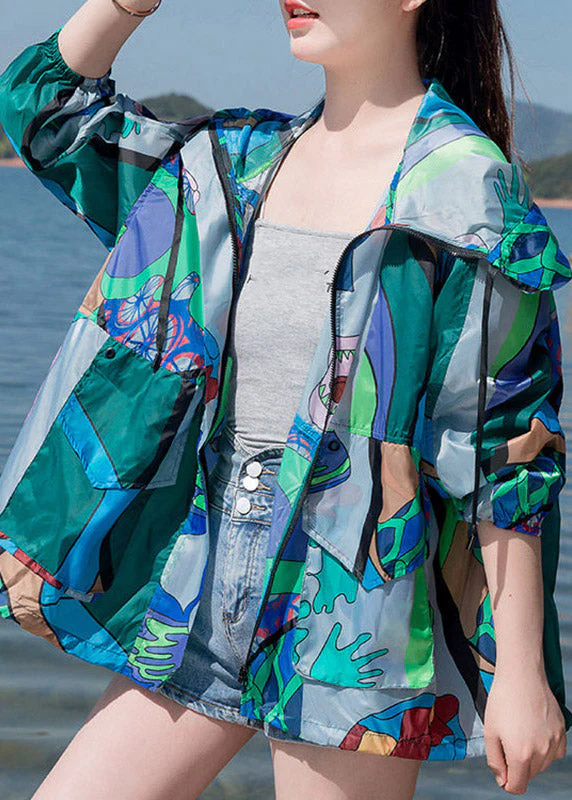 Beach Print Zippered Hoodie UPF 50+ Coat Jacket Spring - Image 3