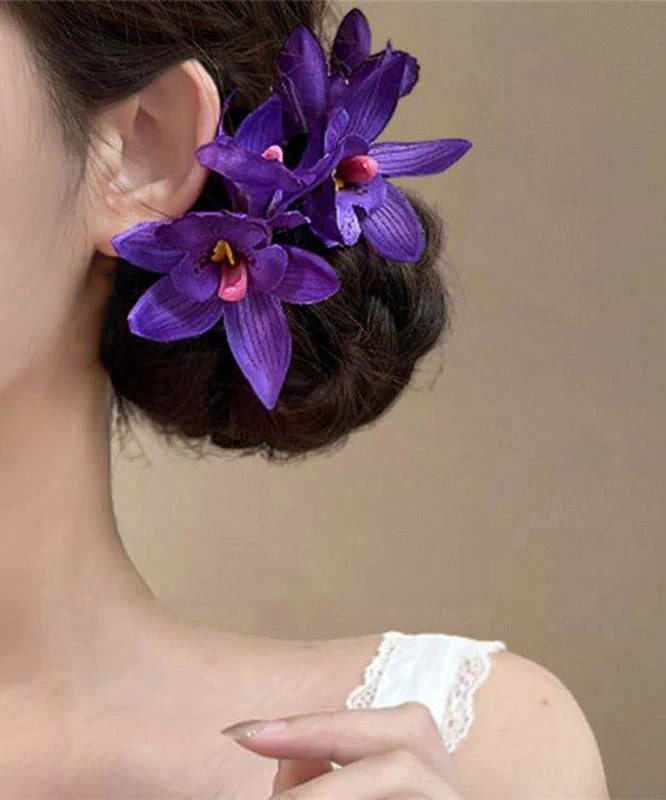 Beach Purple Alloy Floral Holiday Hairpin - Image 4