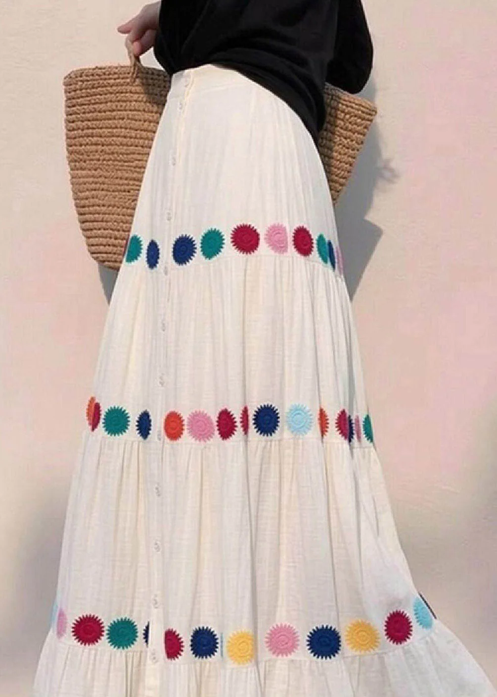 Beach White Print Wrinkled A Line Skirts Summer - Image 2