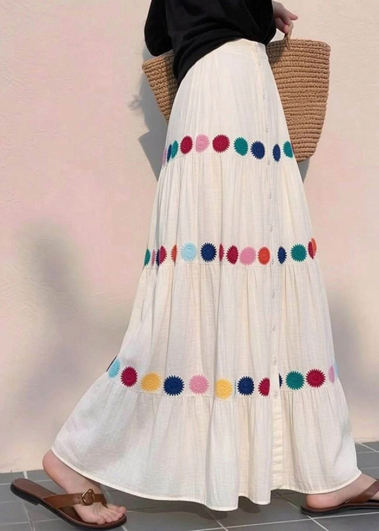 Beach White Print Wrinkled A Line Skirts Summer - Image 3