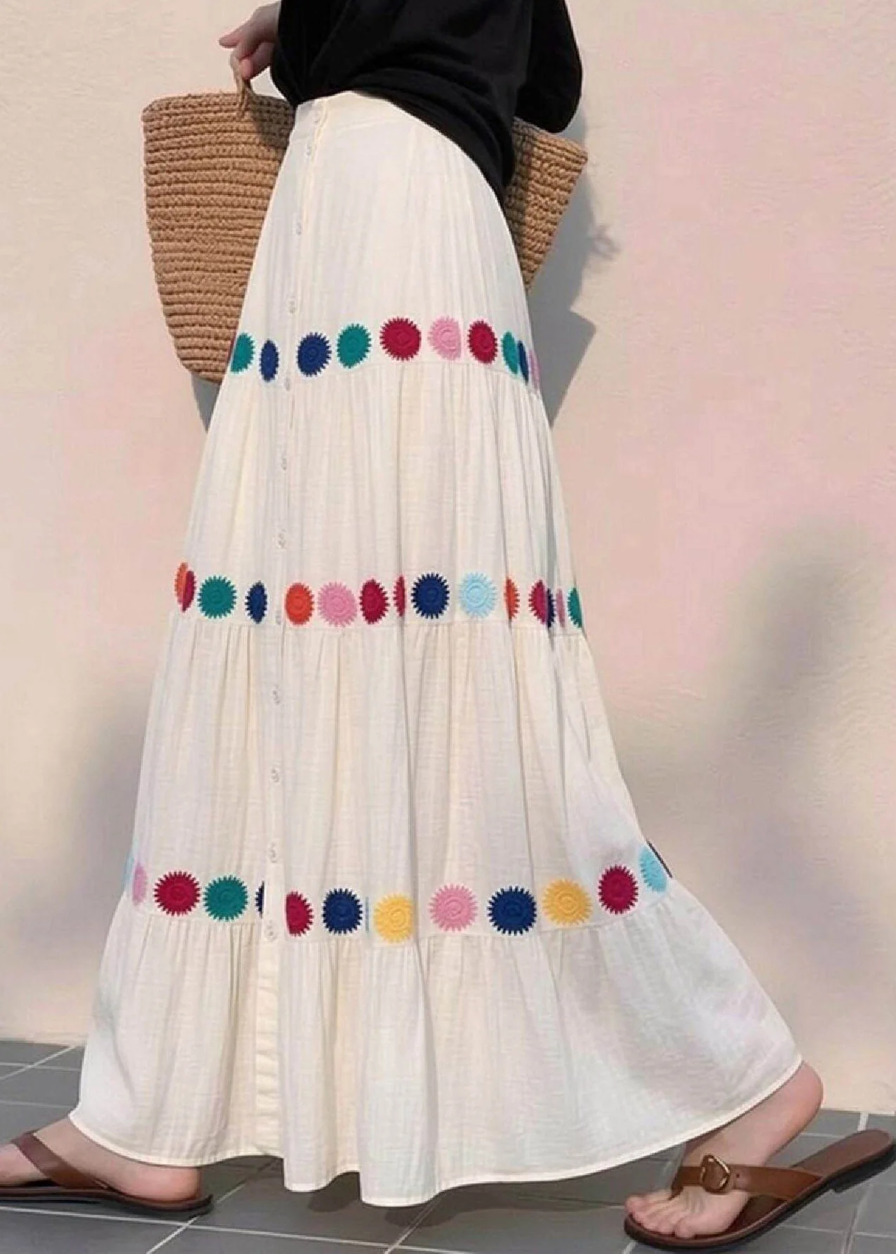 Beach White Print Wrinkled A Line Skirts Summer - Image 5